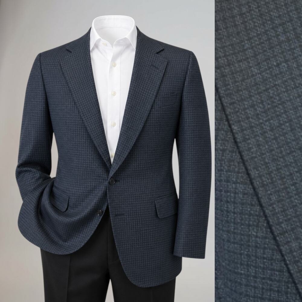 Vtg Haggar Collection 42R Blue Black Micro-Check Plaid Blazer Short Arms